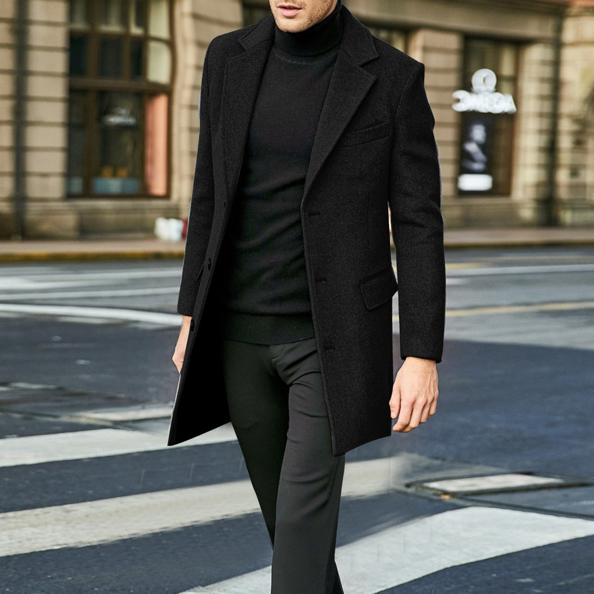 Men's Notch-Collar Tailored Overcoat with Flap Pockets