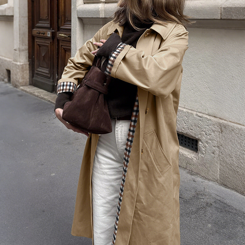 Women's Classic Trench Coat with Gingham Lining