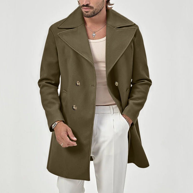 Men's Double-Breasted Peacoat with Wide Lapels