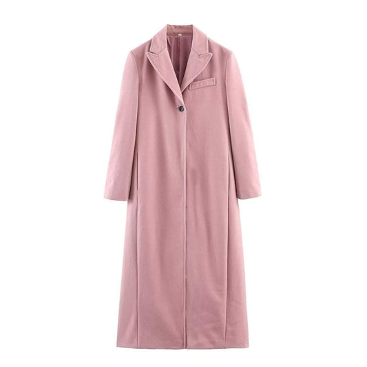 Women's Single-Button Longline Coat with Notched Lapels