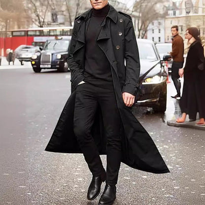 Men's Double-Breasted Trench Coat with Belted Waist