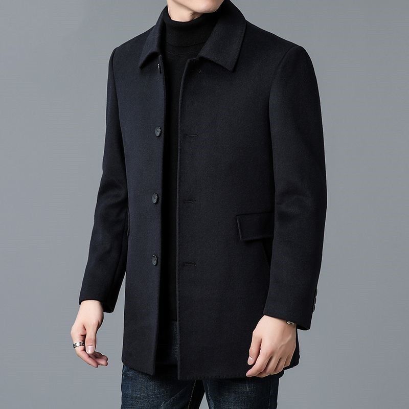 Men's Button-Front Overcoat with Notched Collar