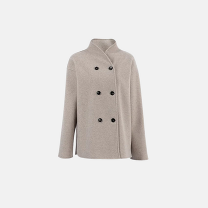 Women's Double-Breasted Coat with V-Neck and Button Front