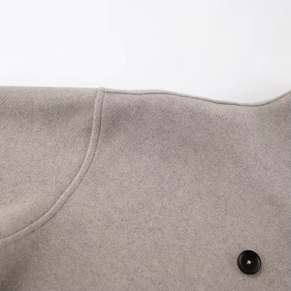 Women's Double-Breasted Coat with V-Neck and Button Front