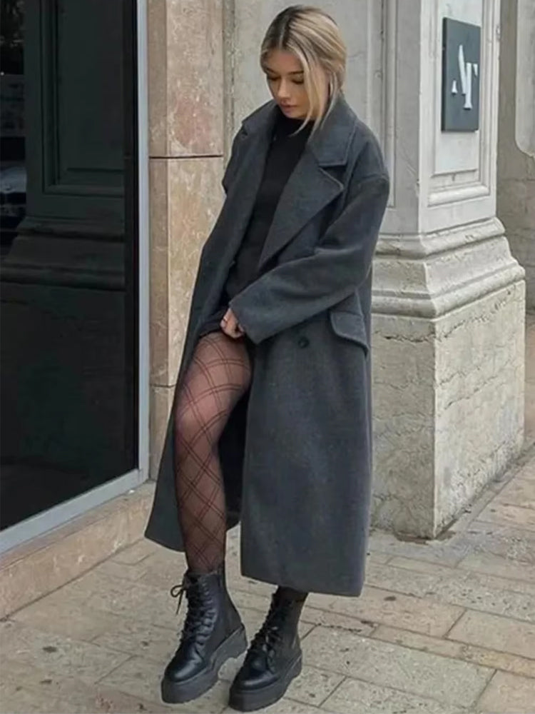 Women's Oversized Wool-Blend Trench Coat Long Wrap