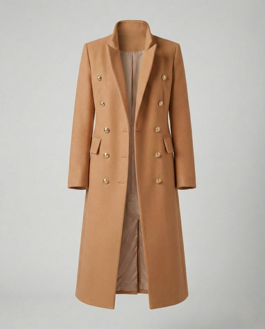 Women's Double-Breasted Long Blazer Coat with Notched Lapel