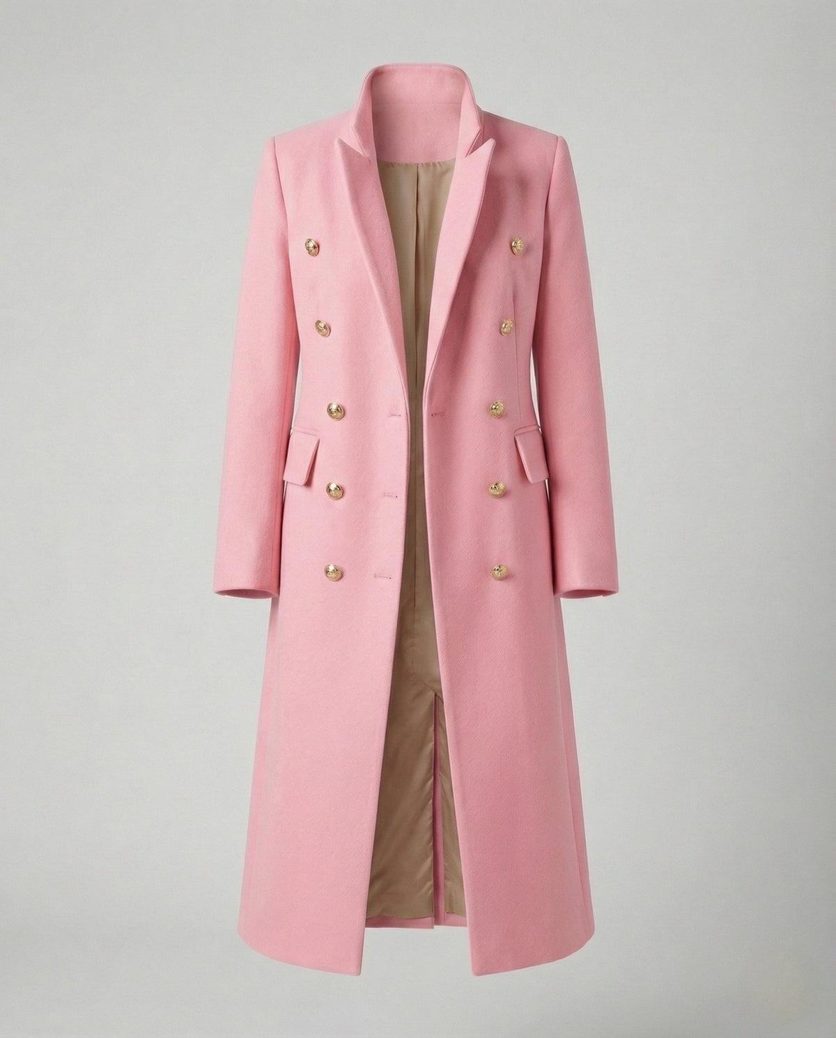 Women's Double-Breasted Long Blazer Coat with Notched Lapel