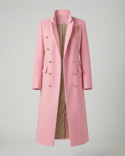 Women's Double-Breasted Long Blazer Coat with Notched Lapel