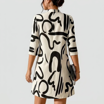 Romilly | Abstract Print Mock Neck Shift Dress with 3/4 Sleeves