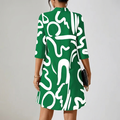 Romilly | Abstract Print Mock Neck Shift Dress with 3/4 Sleeves