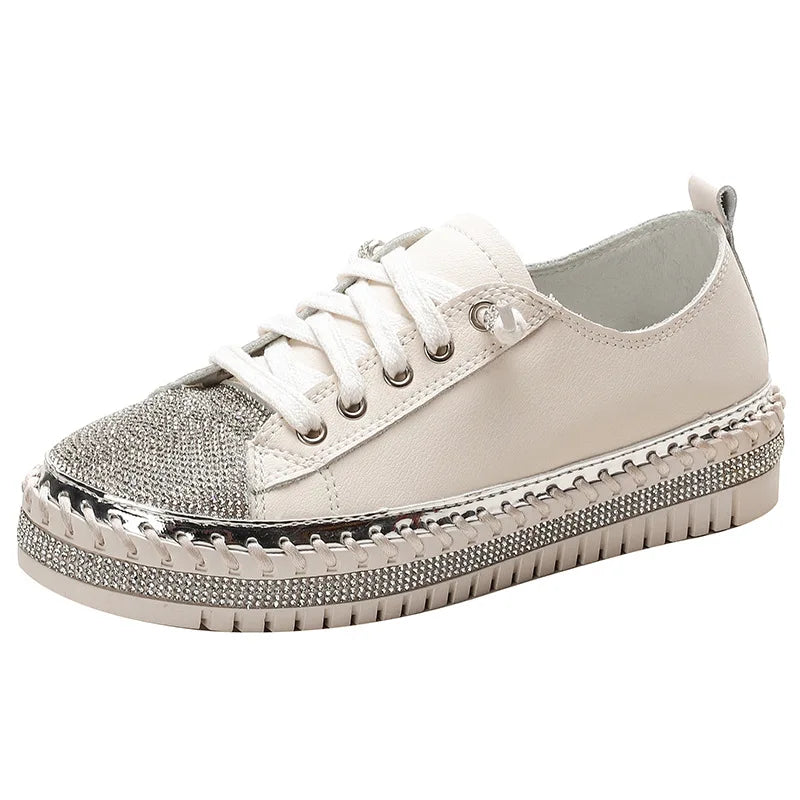 DIAMOND SILVER LEATHER SNEAKERS -Shine With Every Step ✨