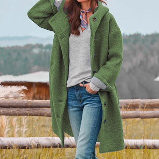 Women's Long Hooded Cardigan Coat with Front Closure