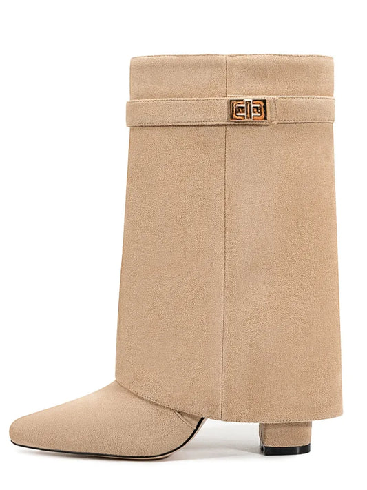 Mia | Damen-Overknee-Stiefel aus Leder mit Schnalle