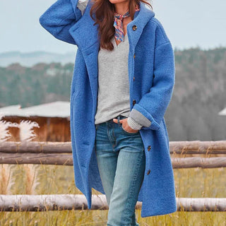 Women's Long Hooded Cardigan Coat with Front Closure