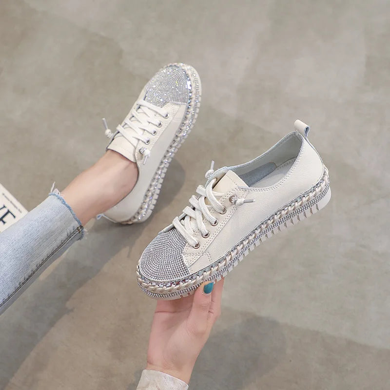 DIAMOND SILVER LEATHER SNEAKERS -Shine With Every Step ✨