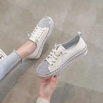DIAMOND SILVER LEATHER SNEAKERS -Shine With Every Step ✨