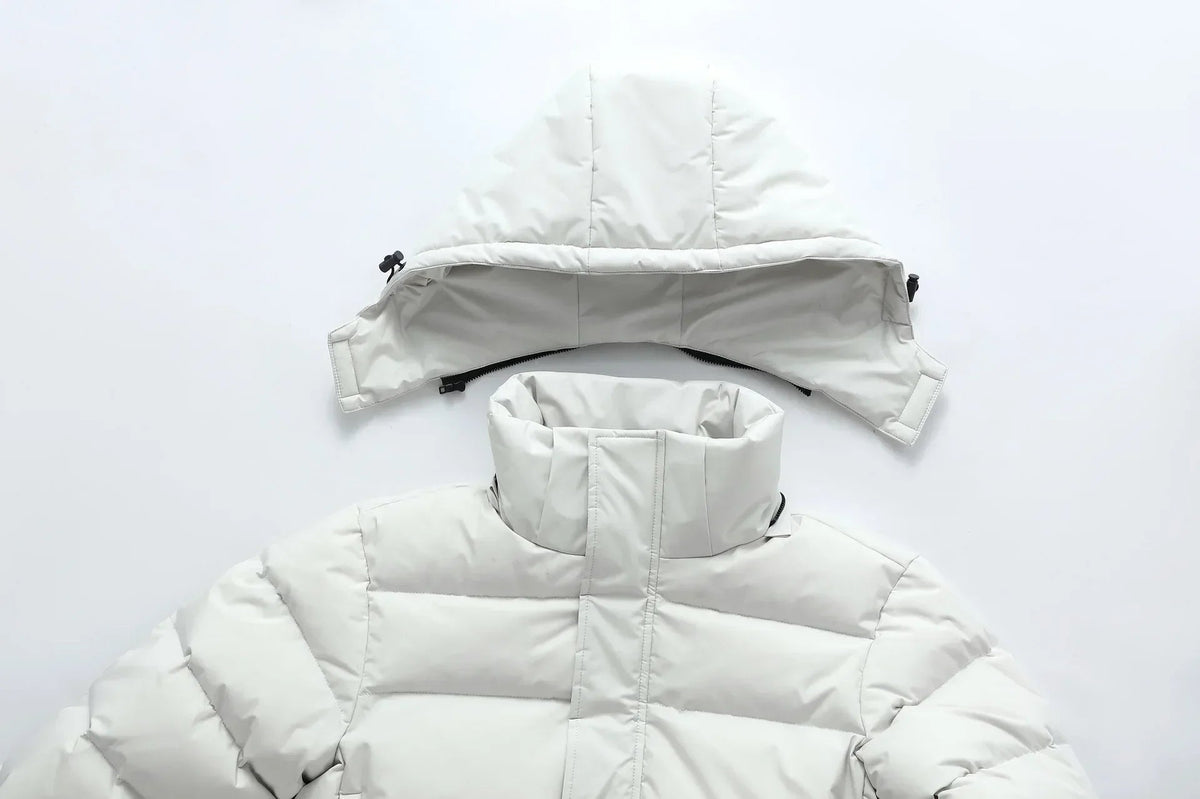 Long Hooded Puffer Coat with Full-Length Zip