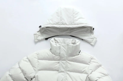 Long Hooded Puffer Coat with Full-Length Zip