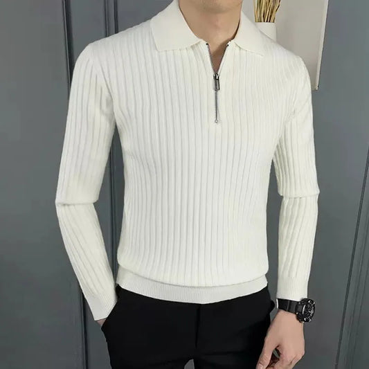 Grant | Stylischer gerippter Herrenpullover mit Reißverschluss