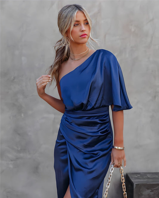 Ava | Damen One-Shoulder-Wickelkleid (Midi)