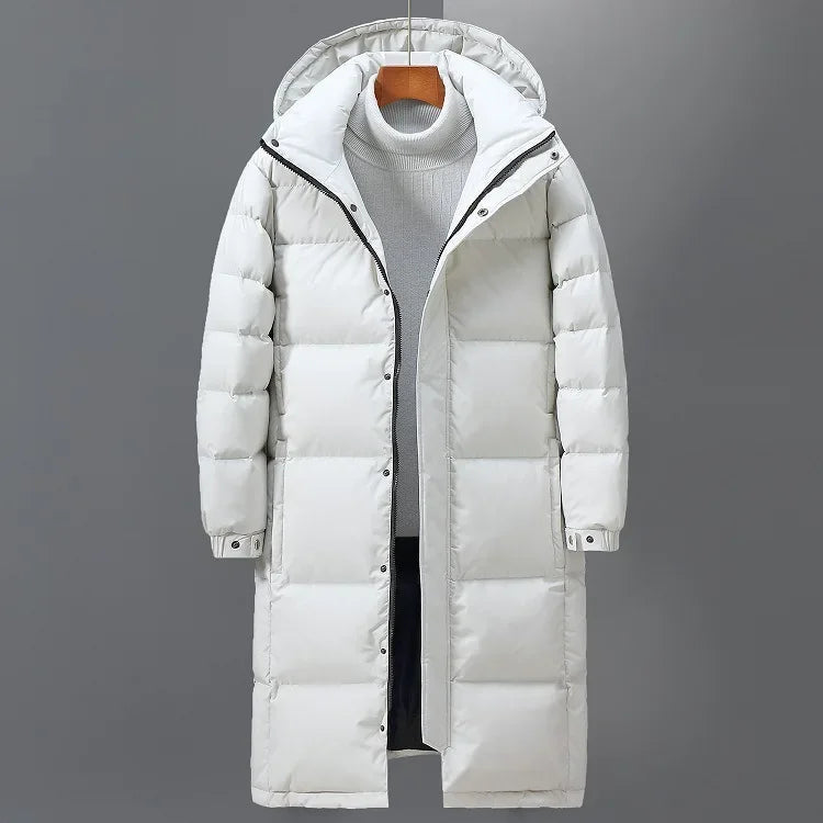 Long Hooded Puffer Coat with Full-Length Zip
