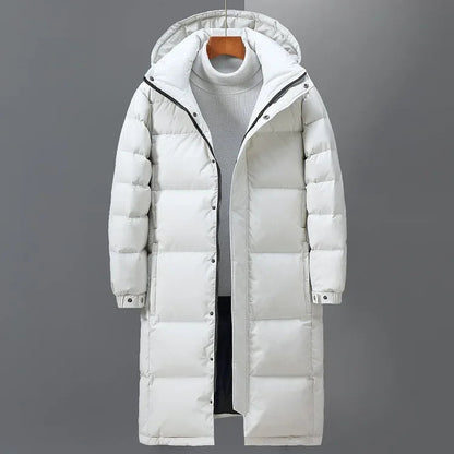 Long Hooded Puffer Coat with Full-Length Zip