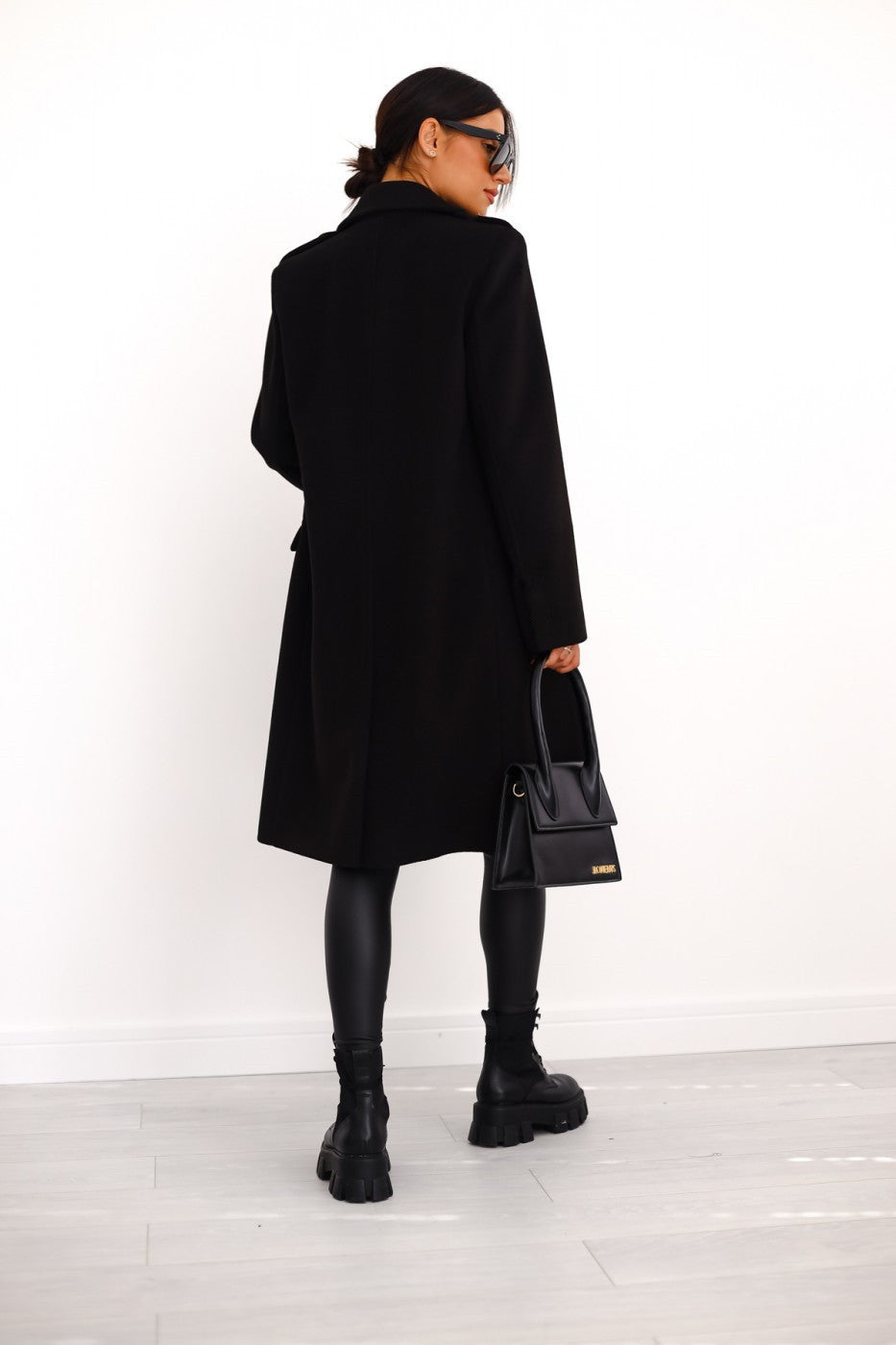 Women's Double-Breasted Wool Coat with Gold Buttons