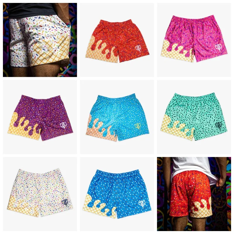 2026 Summer fresh ice cream printed multi-color optional men's baseball and basketball pants 101 breathable casual beach pants