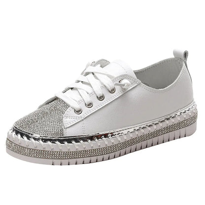 DIAMOND SILVER LEATHER SNEAKERS -Shine With Every Step ✨