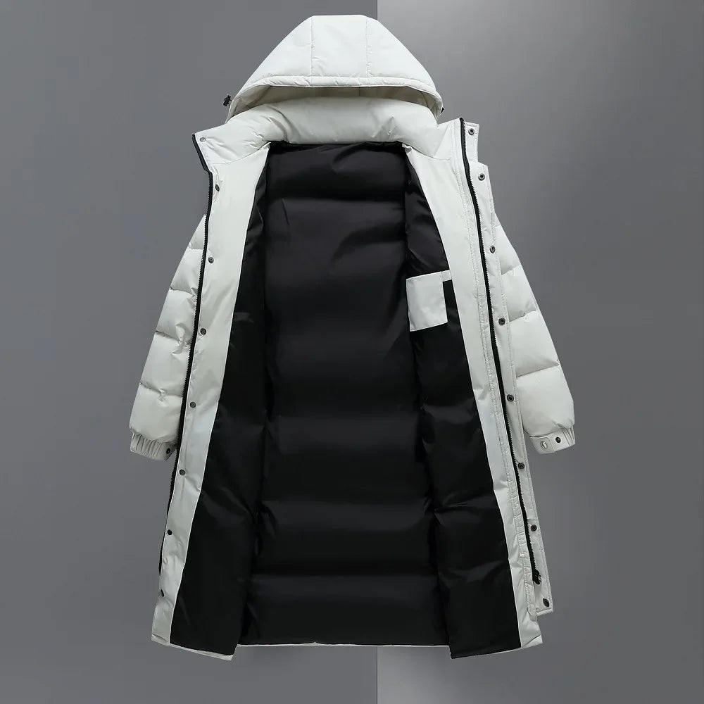 Long Hooded Puffer Coat with Full-Length Zip