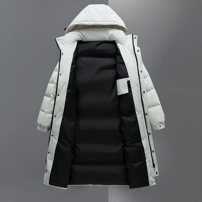 Long Hooded Puffer Coat with Full-Length Zip