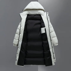 Long Hooded Puffer Coat with Full-Length Zip
