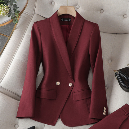 Women's Double-Breasted Blazer Suit Set with Tailored Pants