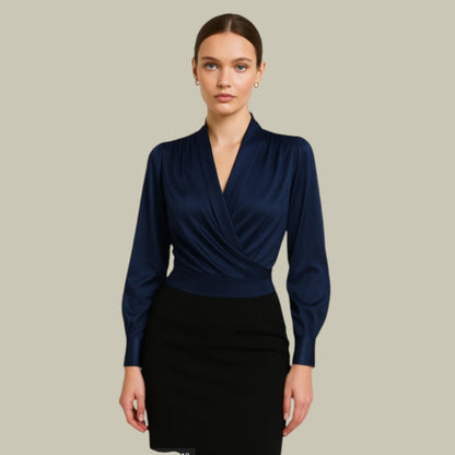 Ruby | Women’s Wrap Front Long Sleeve Satin Blouses