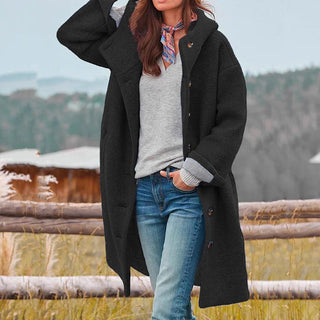 Women's Long Hooded Cardigan Coat with Front Closure