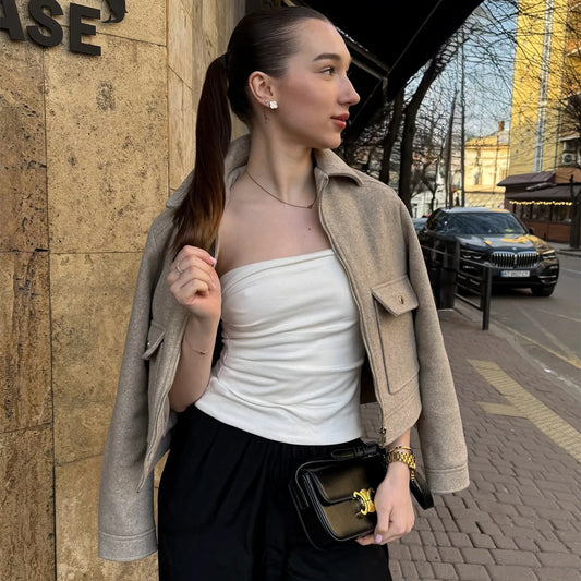 Emily | Damen Bomberjacke aus Wolle mit Reißverschluss