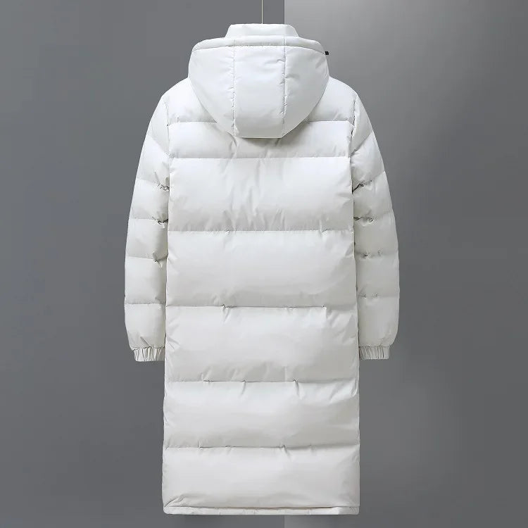 Long Hooded Puffer Coat with Full-Length Zip