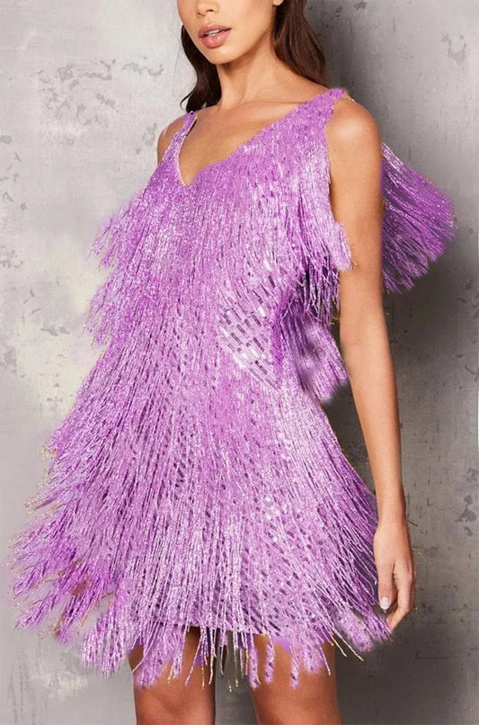 Kimberly | Damen-Cocktailkleid mit Fransen und Federn