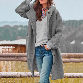 Women's Long Hooded Cardigan Coat with Front Closure