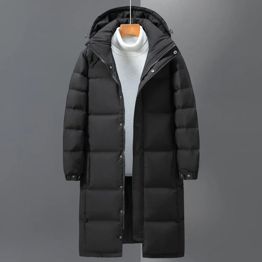Long Hooded Puffer Coat with Full-Length Zip
