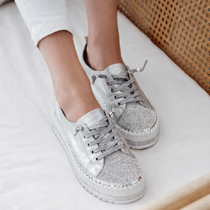 DIAMOND SILVER LEATHER SNEAKERS -Shine With Every Step ✨