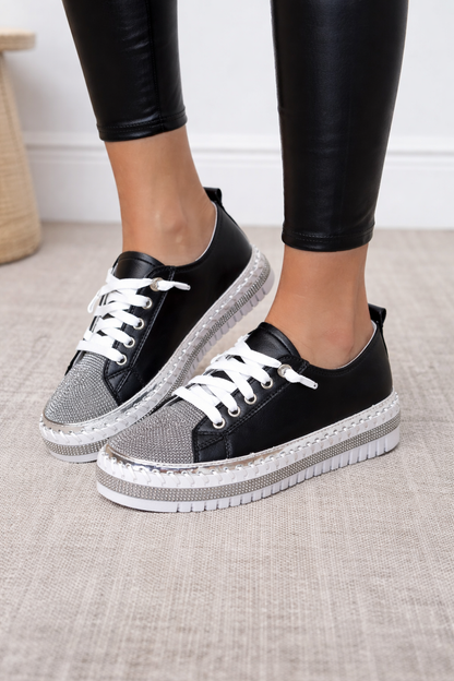 DIAMOND SILVER LEATHER SNEAKERS -Shine With Every Step ✨
