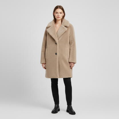 Women's Notch Collar Teddy Coat Button Front Relaxed Fit
