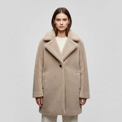 Women's Notch Collar Teddy Coat Button Front Relaxed Fit