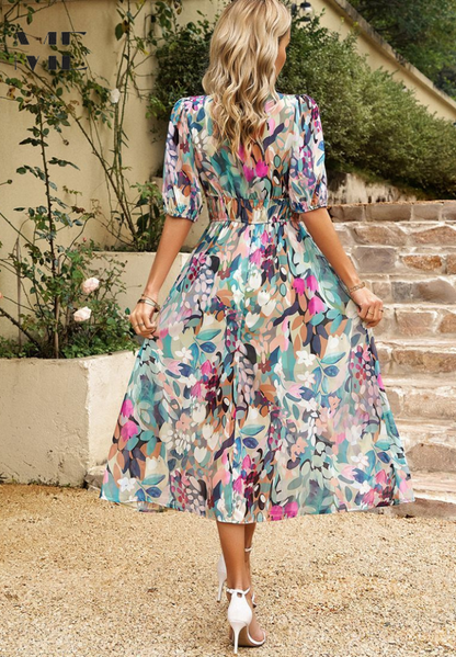 Ruby | Women’s Abstract Print Belted Midi Dress