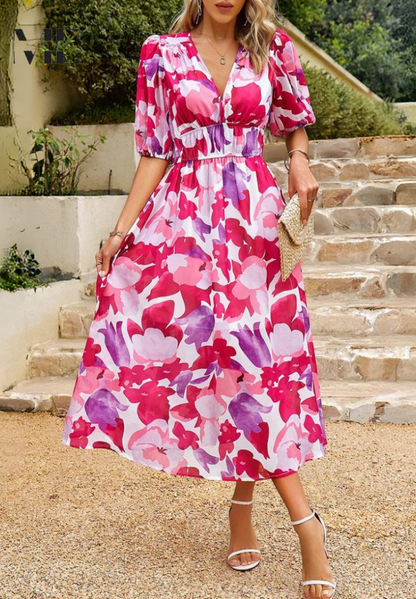 Ruby | Women’s Abstract Print Belted Midi Dress