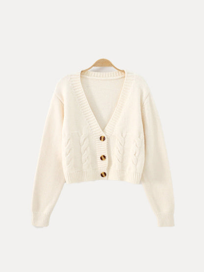 Ella | Women’s Buttoned V-Neck Knit Crop Sweater