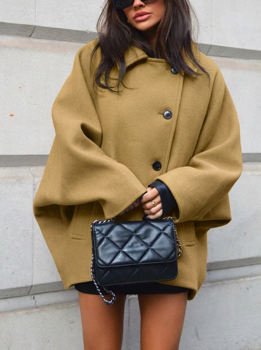Women's Oversized Button-Front Coat with Notch Collar