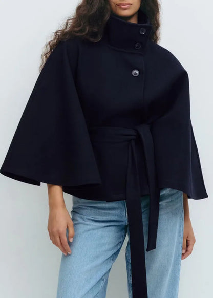 Women's Cape Coat with Belt and Stand Collar