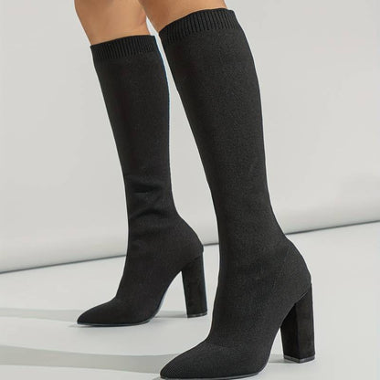 Addison | Damen Strick-Sockenstiefeletten mit Blockabsatz